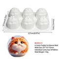 White 6-cavity hamster silicone mousse mold with detailed size dimensions and weight - 6-Cavity Fat Cat