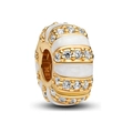Goldener Anhänger mit weißen Emaille-Streifen und Reihen aus glitzernden Zirkonia - Goldene MET Perle (5988952208333)