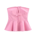 Roze strapless top met decoratieve strik en rucheszoom op een witte achtergrond - XS / Roze