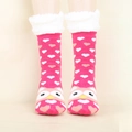 Chaussettes d'hiver roses avec motif chouette et cœur, doublées en polaire épaisse - Taille unique / Hibou Coeur