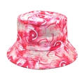Close-up of abstract pink and red graffiti ink art print on a polyester bucket hat - M (56-58cm) / Red and Pink Art Block Style (5#)