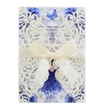 Elegant laser cut wedding invitation with glitter rose patterns and a beige satin bow - Glitter Iridescent Ivory