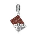 925 sterling silver chocolate bar charm with heart panda engraving and brown enamel - Chocolate Bar SCC1782
