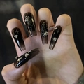Lange Ballerina Kunstnägel mit schwarzem Farbverlauf, Silber-Schmetterlingen und Strass - Schwarz Grau Gradient Schmetterling Strass Stil (JP2616)