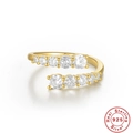 Anello regolabile in argento sterling S925 dorato con pietre trasparenti brillanti - Aperto Regolabile / Oro-Zircone Bianco