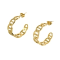 Elegant 18K gold plated stainless steel link hoop earrings for women on white background - Chain Style (ZE137G-01) / Gold