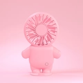 Portable mini cat-shaped hand-held fan in soft pink color with a stable desktop base - Cute Doll Pink
