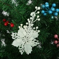Sparkling white poinsettia Christmas tree ornament with glitter finish and berry accents - White