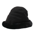 Dettaglio cappello a campana invernale nero da donna con bordo in finta pelliccia folta - Taglia unica / Nero