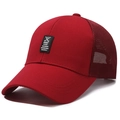 Dark red mesh golf cap with embroidered black logo patch for outdoor sun protection - Adjustable / Burgundy