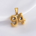 Minimalist 18K gold plated number 94 pendant necklace on white silk fabric - Number 94