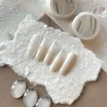 Milky white gradient press-on nail set with fine white line IP art and 5g jar - Limited Edition - Cuddly Patting Gel