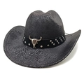 Dettaglio cappello da cowboy nero con trama a serpente e decoro a forma di teschio - M(56-58cm) / Motivo Serpente Nero
