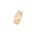 Golden ring with alternating pink and white triangle-cut cubic zirconia stones - Gold-Pink & White Zirconia