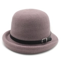 Elegant knit cloche hat in mauve with a black faux leather band and silver buckle - M (56-58cm) / Light Purple