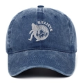 Berretto vintage in denim lavato blu scuro con ricamo BELIEVE in argento - Regolabile / Blu Notte
