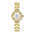 Elegant gold metal women's watch with mother of pearl dial and sparkling rhinestone bezel - Gold
