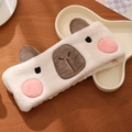 Cute beige capybara plush headband for face washing with soft faux fur ears - 8*24cm / White