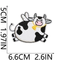 Detailed view of cute cartoon cow embroidery patch with precise size measurements - Cow Holding Flower Sitting (3号)
