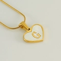18K gold heart necklace with letter G and white shell inlay on a snake chain - Letter G