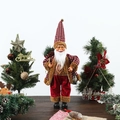 Standing Santa Claus doll with red plaid hat and lantern for festive window decoration - 18-Inch Santa with Oil Lamp
