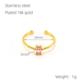 Anello in acciaio inossidabile placcato oro 18K con zircone rosa rettangolare - Aperto Regolabile / Rosa