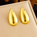 Elegant gold-plated stainless steel teardrop earrings with a polished mirror finish - Polished Waterdrop Earrings(E6188)