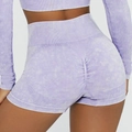 High-waisted acid wash yoga shorts in lavender with butt-lifting ruched back detail - S / Grey Purple