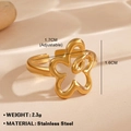 Adjustable golden stainless steel ring featuring a delicate flower design for women - 579 / Gold
