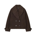 Donkerbruine korte double-breasted wollen jas met reverskraag en een minimalistische stijl - XS / koffiekleur