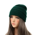 Minimalist dark green knitted beanie hat for women featuring a cozy ribbed texture - Dark Green