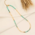 Collana di perline bohémien con pietre turchesi e catena d'oro su tessuto bianco - 2# Blu