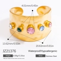 Anello largo in acciaio inossidabile placcato oro 18k con cinque gemme colorate - Stile Martellato con Intarsio di Pietre Preziose (JZ21376)