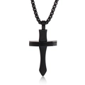 Fashionable black matte cross sword pendant necklace with matching black box chain for men - Black Pendant (KP100345-KFC)