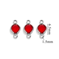 Red 6.5mm round crystal connector in silver finish for DIY jewelry necklaces - Double Hole Steel - Red