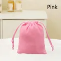 Pink velvet drawstring jewelry pouch with soft texture and elegant woven cord closure - 7cm*9cm / Pink