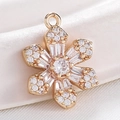 Golden flower pendant with micro-set cubic zirconia for vintage DIY jewelry accessories - S116-04 Gold White Zircon Flower