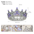 Tabella taglie dettagliata per corona barocca con strass viola e dimensioni esatte - Argento Antico + Strass Viola Multicolore
