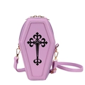 Gothic purple coffin-shaped crossbody bag with black baroque cross and adjustable strap - Purple
