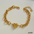 Bracelet en Acier Inoxydable à Chaîne Épaisse Pendentif Coeur Doré (A599)