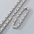 Vista detallada del conjunto de joyas de collar y pulsera de eslabones bizantinos plata - Pulsera 16cm / Acero 4mm