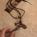 Bohemian meerlaagse ketting met veren hanger en turquoise kralen op bruin leren koord - Zilveren Kleine Veer Zeester Stijl (3# Ketting)