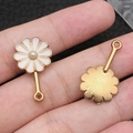 White enamel daisy flower charm with gold metal finish and pearl center for DIY jewelry - 1Pc White Round Flower 15x26mm