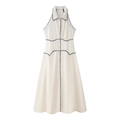 Mouwloze crème halter maxi-jurk met contrasterende zwarte bies en knoopsluiting - S / Wit