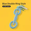 Blue double-ring dog chew toy with spiked texture and woven rope for tooth cleaning - Double Ring with Rope Style / Blue