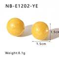 18K gold plated hoop earrings featuring yellow marble resin beads in 1.5cm diameter - Yellow Marble Round Style (NB-E1202-YE)