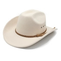 White western cowboy wool felt hat with brown braided band and metal air vents - M (56-58cm) / Beige