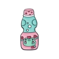 Enamel brooch featuring a cute pink strawberry soda bottle with a cartoon frog and watermelon - Watermelon Ramune Bottle Style (QHXZ161)