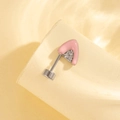 Pink cat ear zircon stud earring in silver titanium steel on stone display stand - Pink With White Zirconia - Left Side (Single Piece)