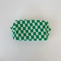 Green and white checkered knit makeup bag with zipper closure on white background - Green and White Plaid